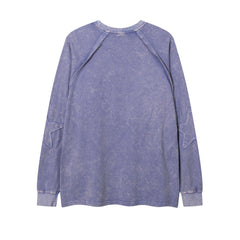 Men Long Sleeve T Shirt Old Washing Water Paste Cloth Embroidery Five-Pointed Star