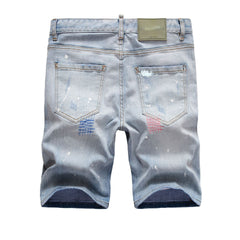 DSQ2 Short Jeans Ripped Patch Slim-fit Stretch Denim Shorts