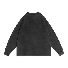 Men Long Sleeve T Shirt Letter Printing Loose Wash Distressed