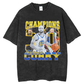 Men T Shirts Vintage T-Shirt Basketball Curry Print Crew Neck Short Sleeves