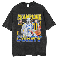 Men T Shirts Vintage T-Shirt Basketball Curry Print Crew Neck Short Sleeves