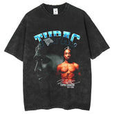 Men T Shirts Tupac Street Hip Hop Wash Old T-Shirt Short Sleeve