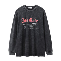 Men Long Sleeve T Shirt Rose Pattern Loose Distressed Niche