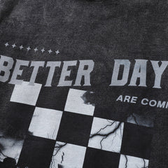 Men Long Sleeve T Shirt Creative Checkerboard Pattern Distressed