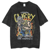 Mens T Shirts Curry Short Sleeve T-Shirt Loose Wash Old