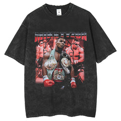 Mens T Shirts Mike Tyson Print Fashion Wash Short Sleeve T-Shirt