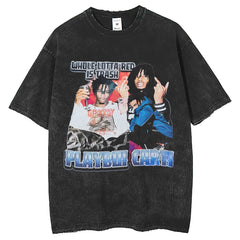 Mens T Shirts Printed Washing Water T-Shirt Casual Crew Neck Short Sleeve