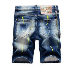 DSQ2 Short Jeans Ripped Patch Slim-fit Stretch Denim Shorts