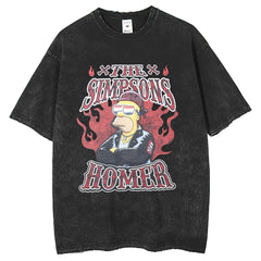 Mens T Shirts Summer Washing Old Printed Short Sleeves Simpsons