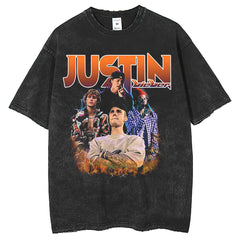 Mens T Shirts Justin bieber vintage print T-shirt summer breathable short sleeves