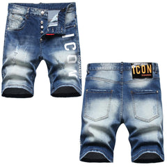 DSQ2 Short Jeans Ripped Patch Slim-fit Stretch Denim Shorts