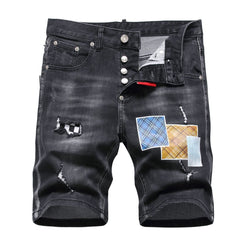 DSQ2 Short Jeans Ripped Patch Slim-fit Stretch Denim Shorts