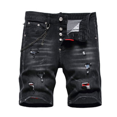 DSQ2 Short Jeans Ripped Patch Slim-fit Stretch Denim Shorts