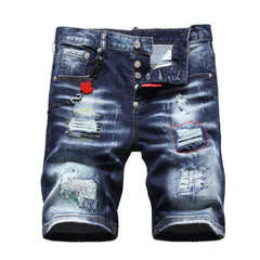 DSQ2 Short Jeans Ripped Patch Slim-fit Stretch Denim Shorts