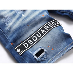 DSQ2 Short Jeans Ripped Patch Slim-fit Stretch Denim Shorts