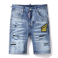 DSQ2 Short Jeans Ripped Patch Slim-fit Stretch Denim Shorts