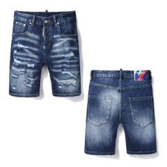 DSQ2 Short Jeans Ripped Patch Slim-fit Stretch Denim Shorts