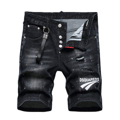 DSQ2 Short Jeans Ripped Patch Slim-fit Stretch Denim Shorts