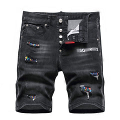 DSQ2 Short Jeans Ripped Patch Slim-fit Stretch Denim Shorts