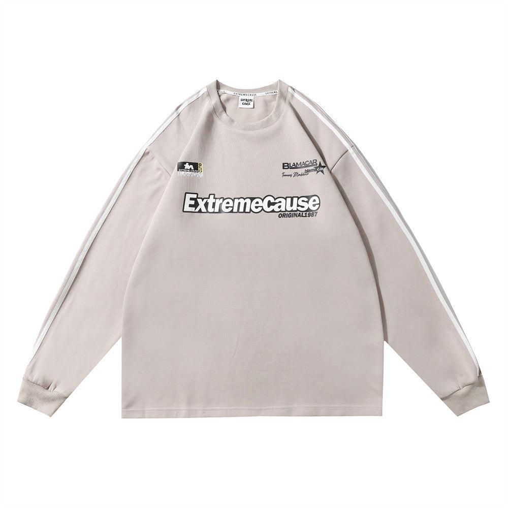 Men Long Sleeve T Shirt Striped Bottoming Shirt Loose Leisure Sports