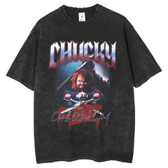 Mens T Shirts Vintage Monster Print Cotton Short Sleeve T-Shirt ins Loose