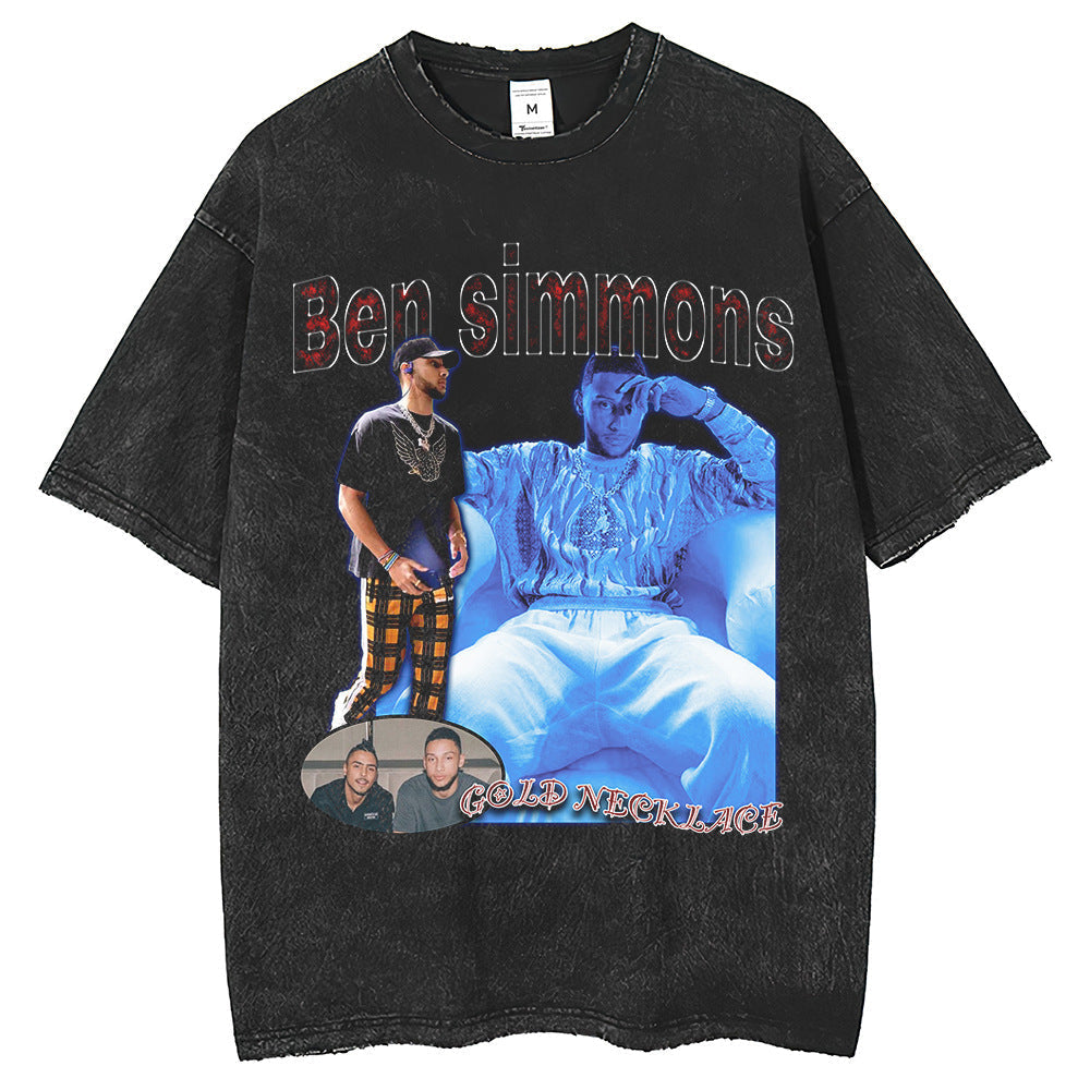 Mens T Shirts Printed Washing Water Old T-Shirts Short Sleeves