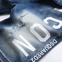 DSQ2 Short Jeans Ripped Patch Slim-fit Stretch Denim Shorts
