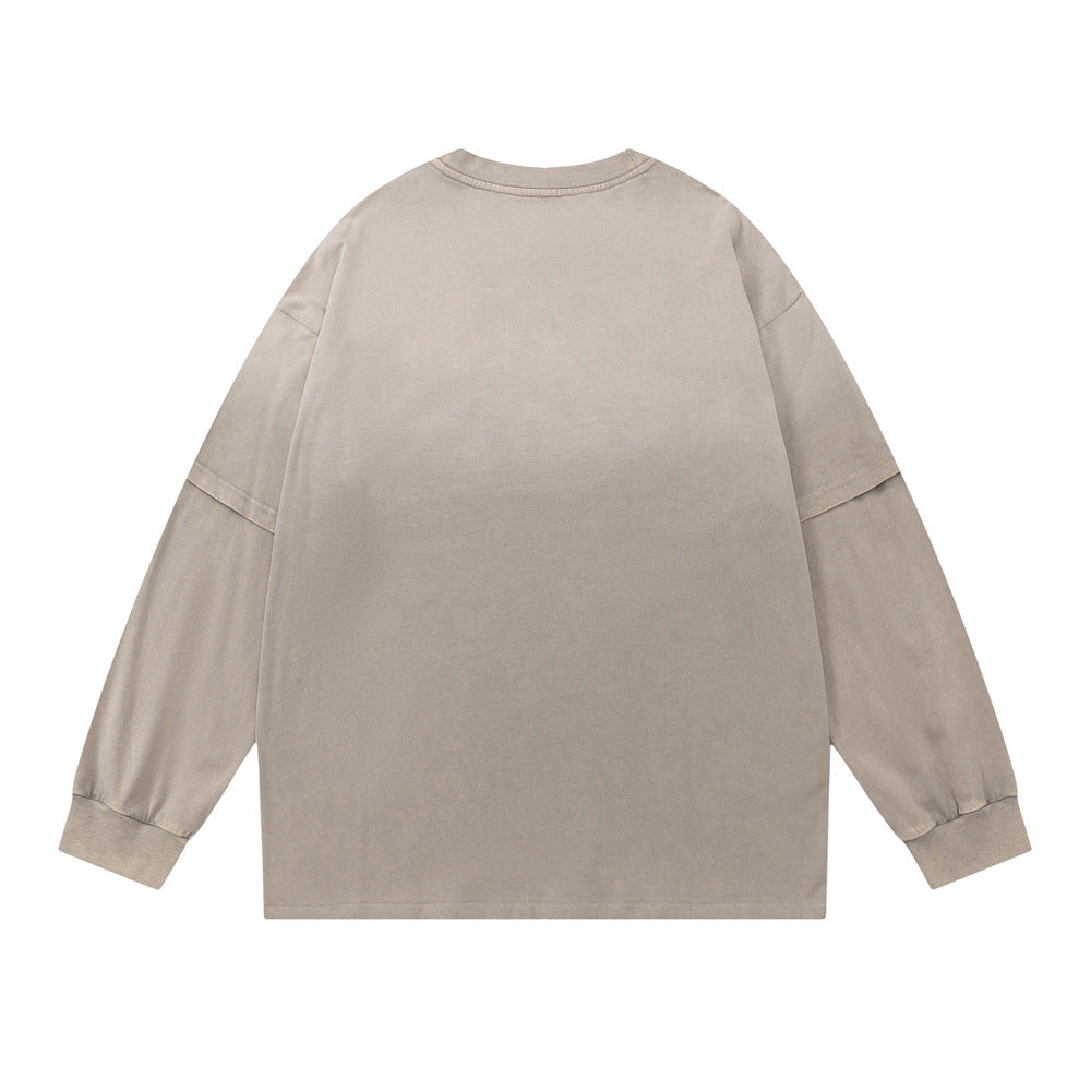 Men Long Sleeve T Shirt Gradient Washed Old Pure Cotton