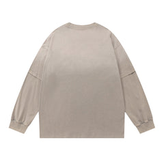 Men Long Sleeve T Shirt Gradient Washed Old Pure Cotton