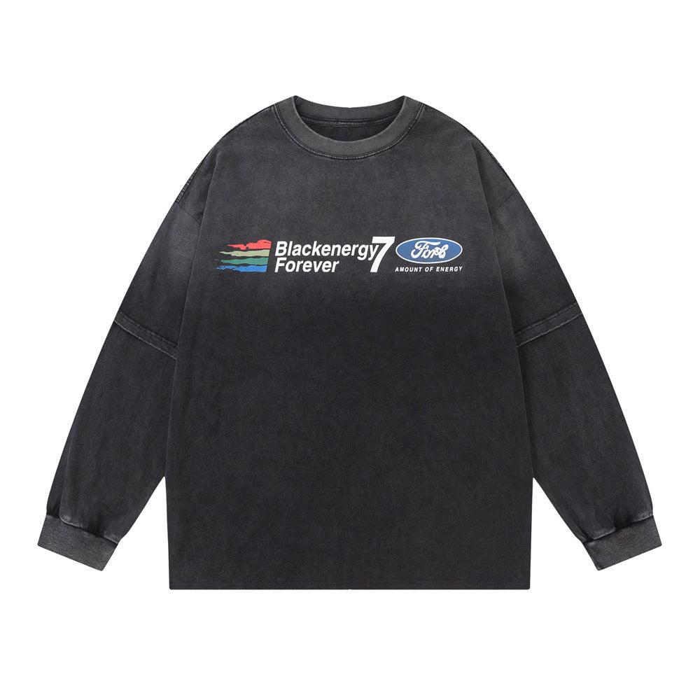 Men Long Sleeve T Shirt Gradient Washed Old Pure Cotton