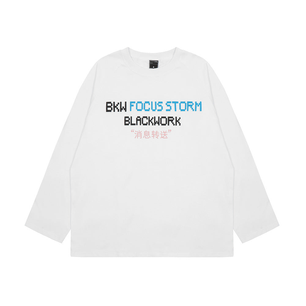 Men Long Sleeve T Shirt Fun Chinese Printed Heavy Cotton