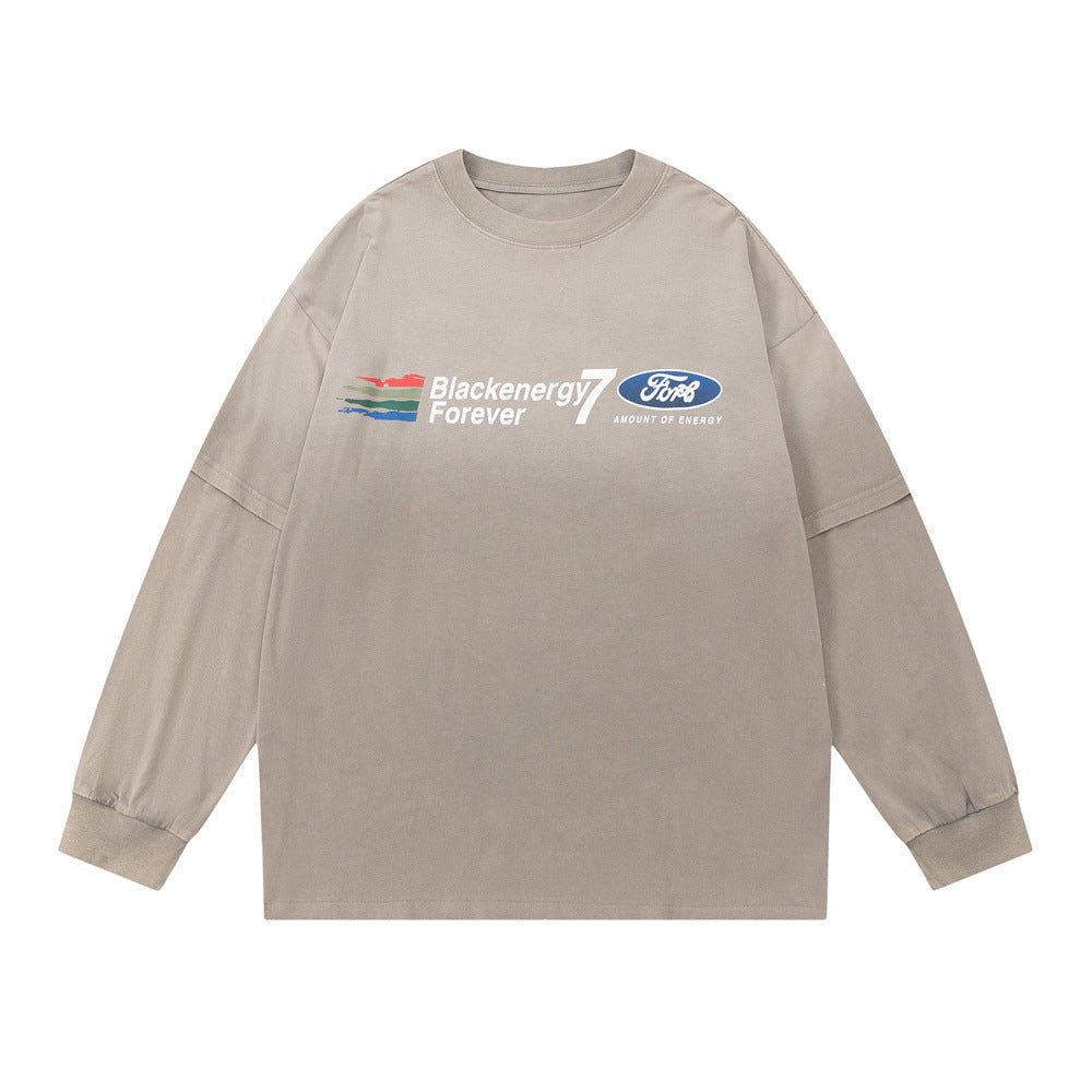 Men Long Sleeve T Shirt Gradient Washed Old Pure Cotton