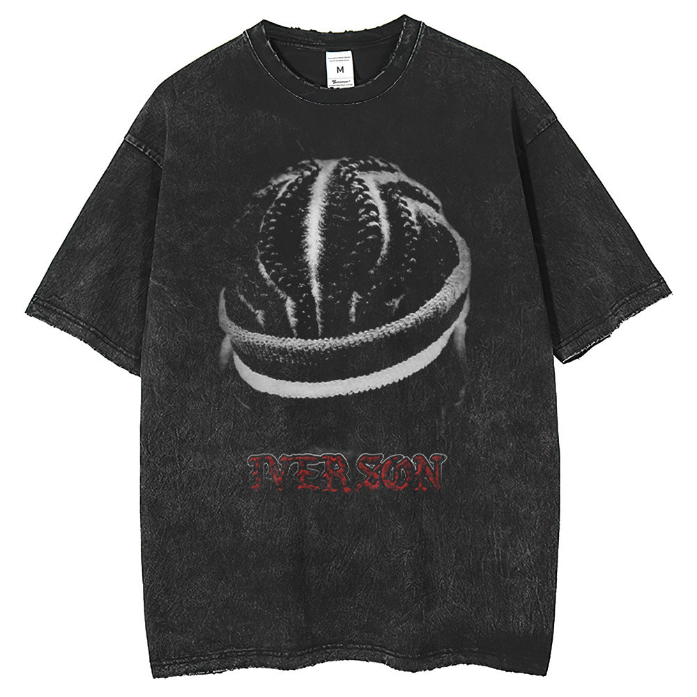Men T Shirts Short Sleeves T Retro Washing Whitening Old Printing