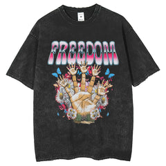 Mens T-Shirts Washed Printed T-Shirts Crew Neck Loose