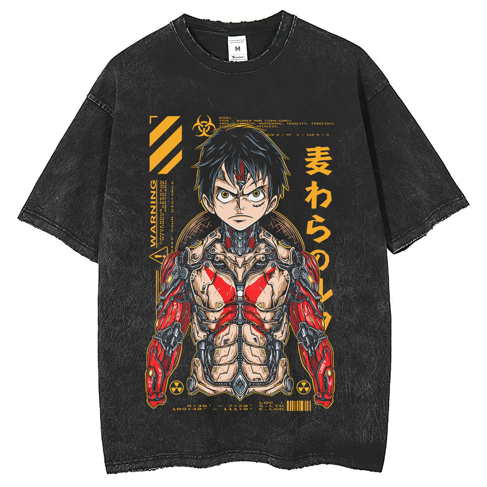 Men T Shirts LUFEI Printed Retro Old Short Sleeve Washing T-Shirt
