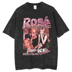 Mens T Shirts Pink Rosé Portrait Wash T-Shirt Vintage Print
