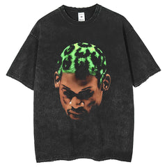 Mens T Shirts Washed Water Old T-Shirts Rodman Prints Loose