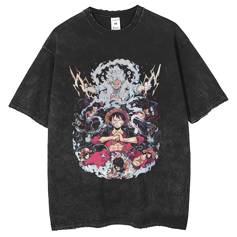 Mens T Shirts LUFEI Printed T-Shirts Loose and old washing water