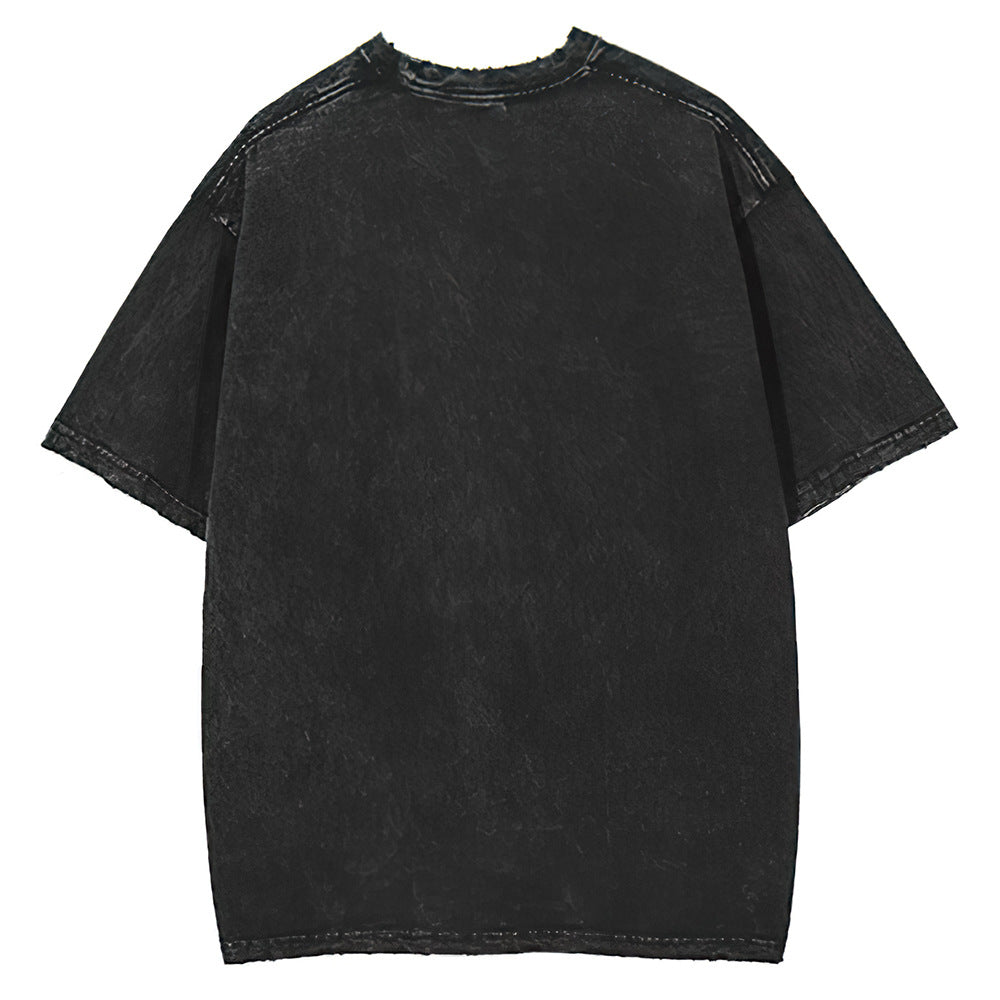 Mens T Shirts High Street Vintage Print Short Sleeve T-Shirt Hip Hop Crew Neck