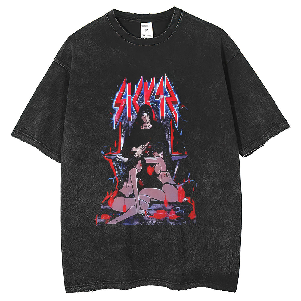 Men T Shirts American retro Uchibo ferret print short-sleeved t-shirt washed and old